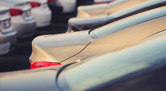 The trunk of a car in a full parking lot