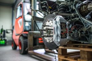 Photo of car brakes which often contain asbestos.